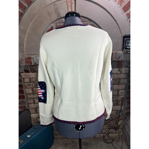 Norm Thompson cardigan sweater american flag red white blue star stripe - Picture 5 of 8